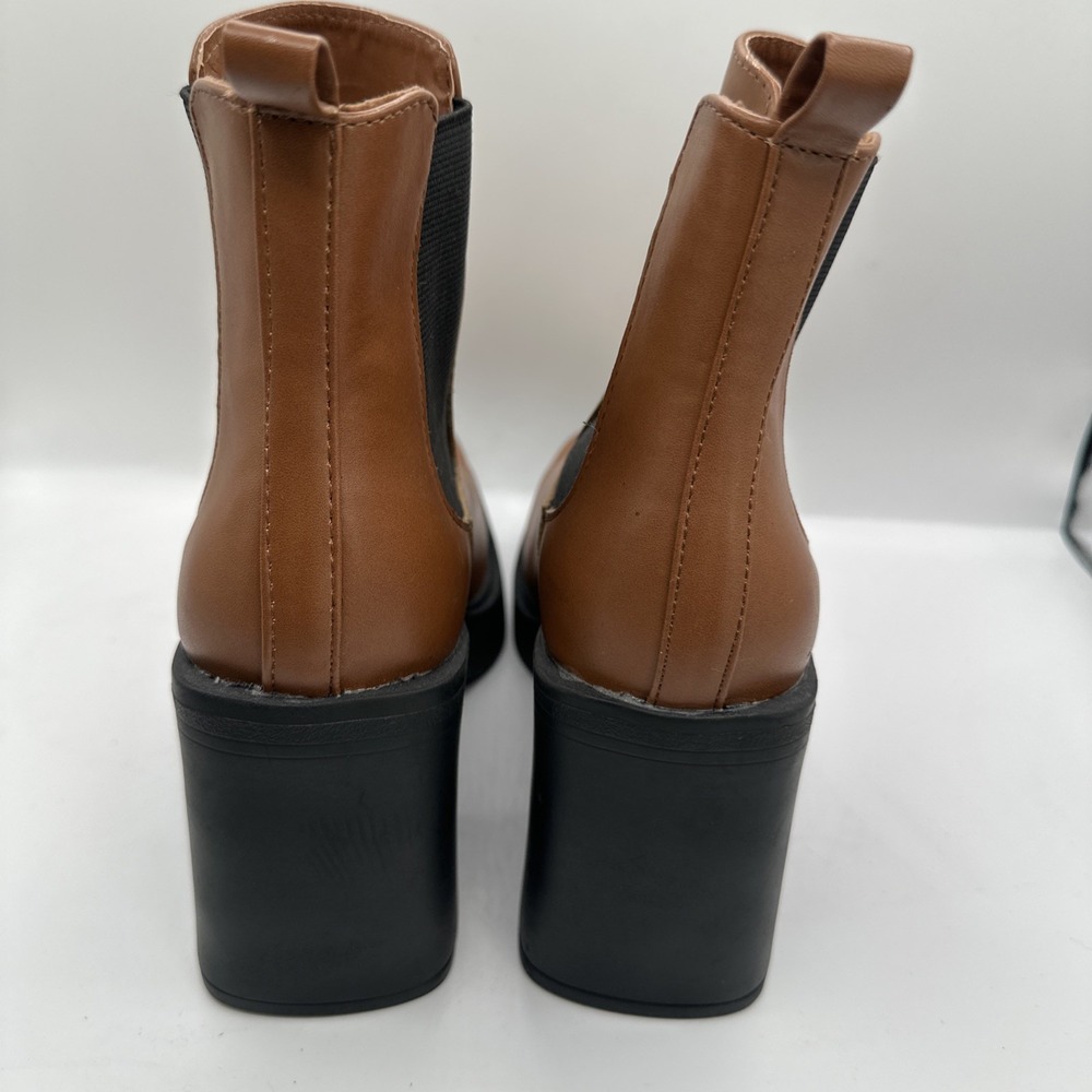 NWT MIA Burnap Heeled Chelsea Ankle Y2K Platform Boot Cognac Brown Leather 6.5 - Picture 5 of 8